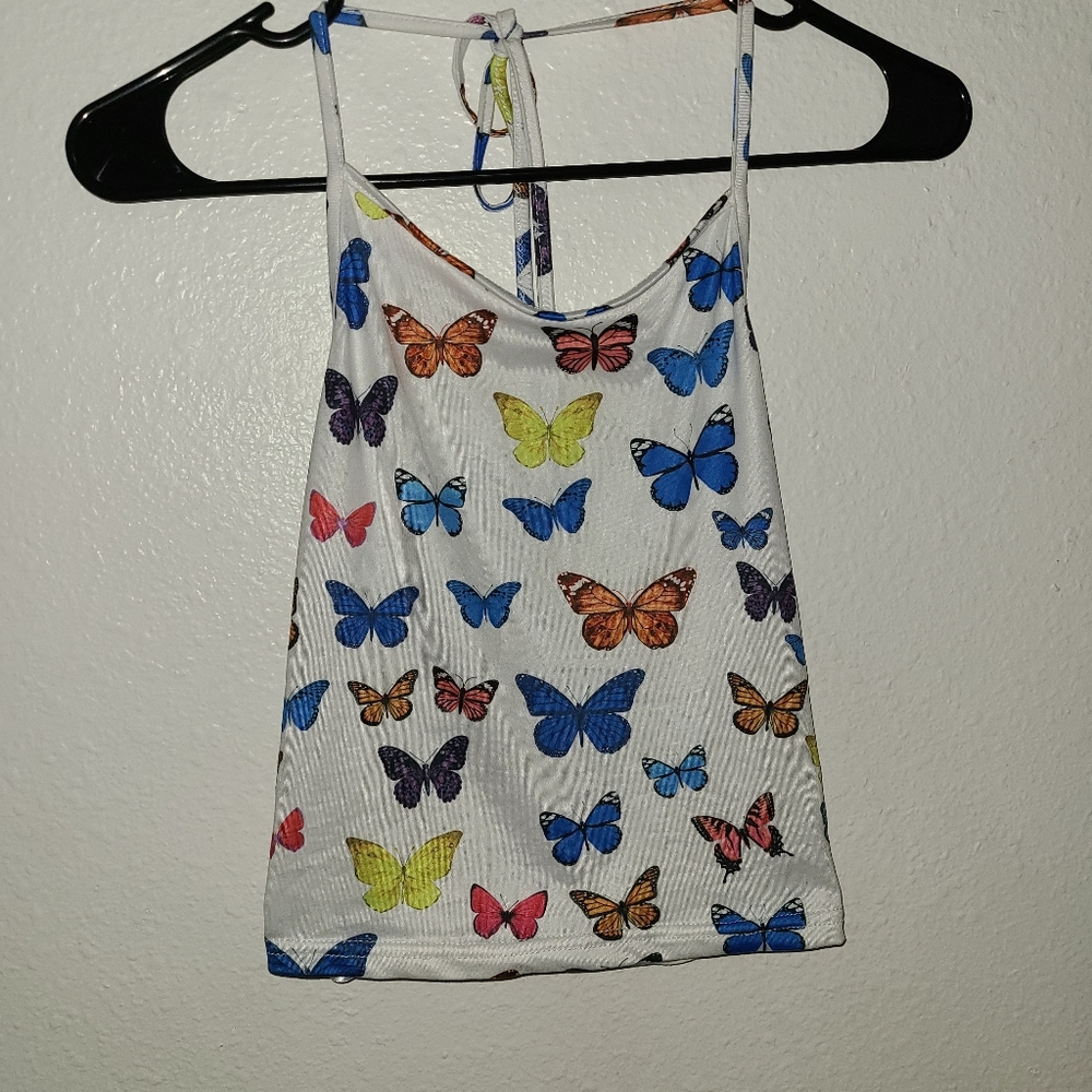 Shein white butterfly halter top